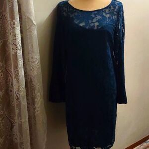 Laundry by Shelli Segal Women's size 10 teal lace overlay‎ 2 piece classic dress